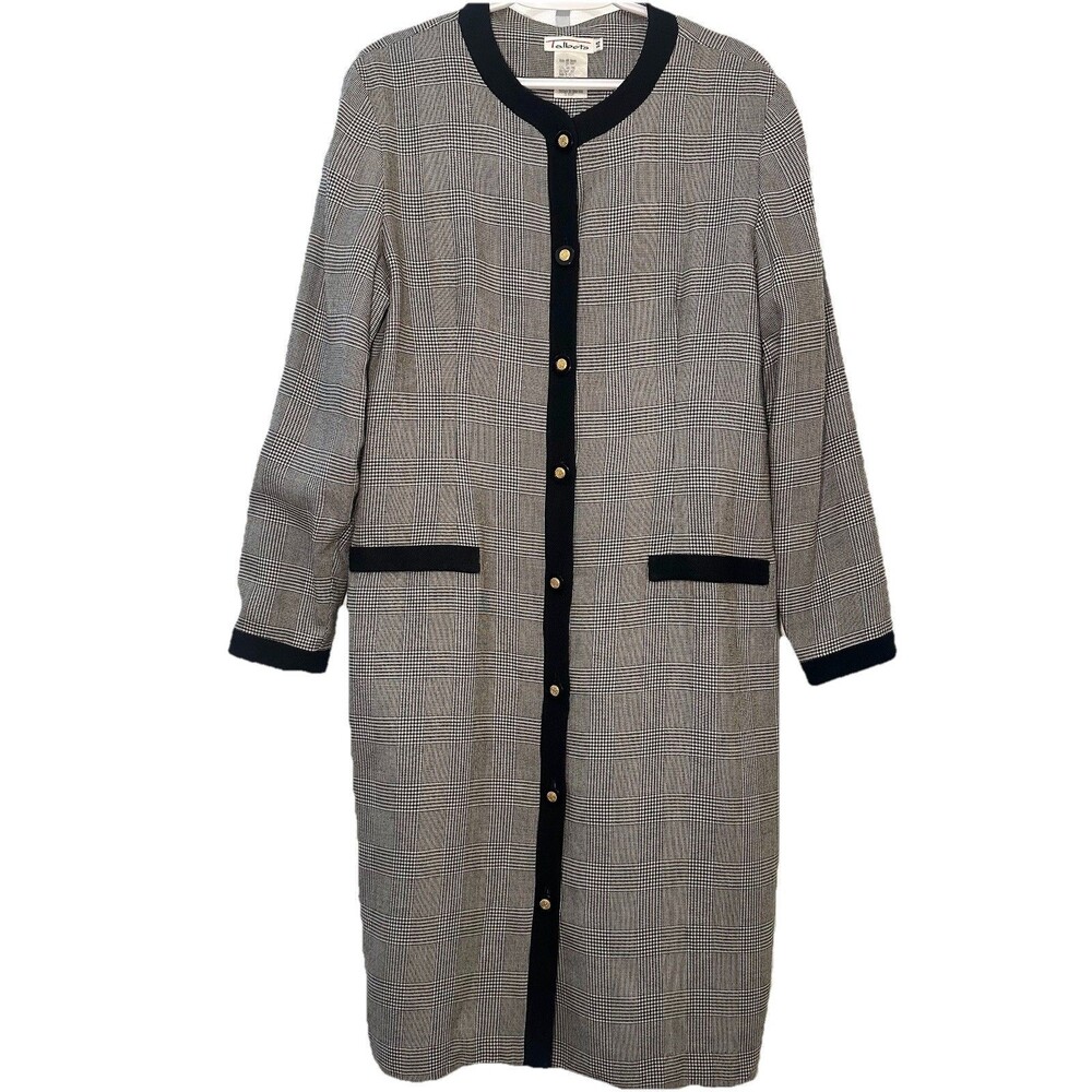 Talbots Glen Plaid Button Front Dress Womens 14 Rayon Wool Blend Wool Trim